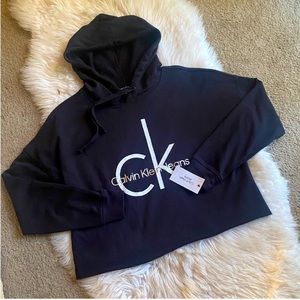 calvin klein jeans black cropped hoodie medium